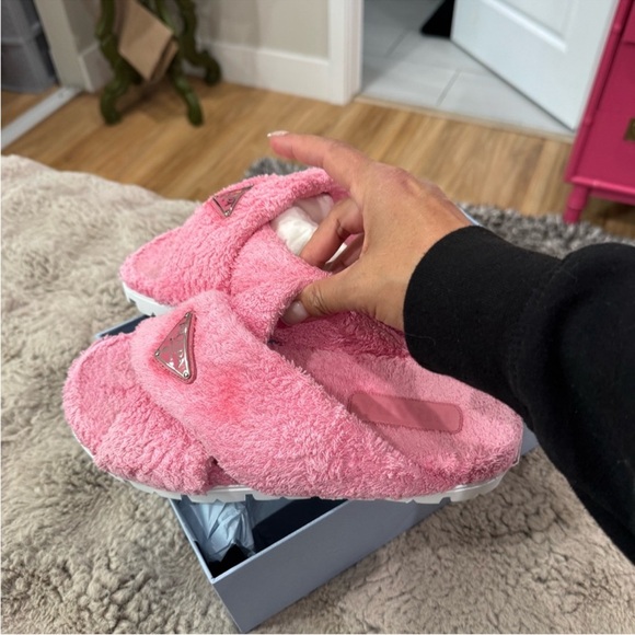 PRADA • pink terry cloth slides sandals - 39.5 - Picture 2 of 5